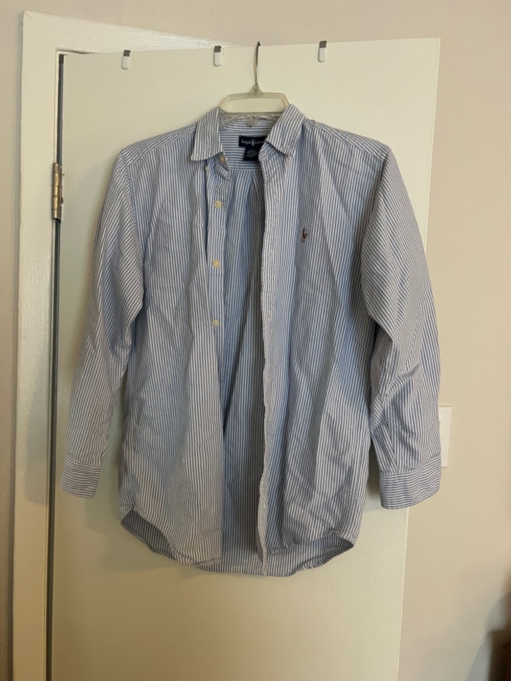 Ralph Lauren Light Blue and White Striped Button-Down Shirt